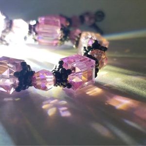 925 Breast Cancer 25 grams Awareness Pink Glass Beads Toggle Bracelet Vintage